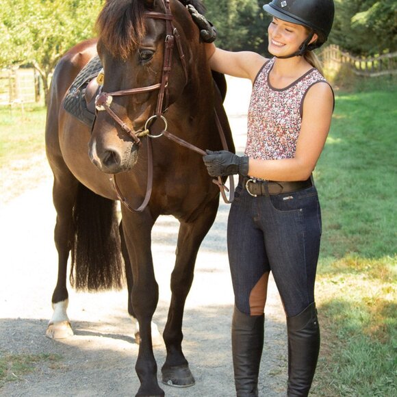 Kerrits Activewear Stretch Denim Knee Patch Riding Breech Size LDENIM / L - Picture 3 of 10